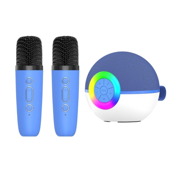Portable Bluetooth Karaoke Machine + 2 Wireless Mics Blue Carousel 1