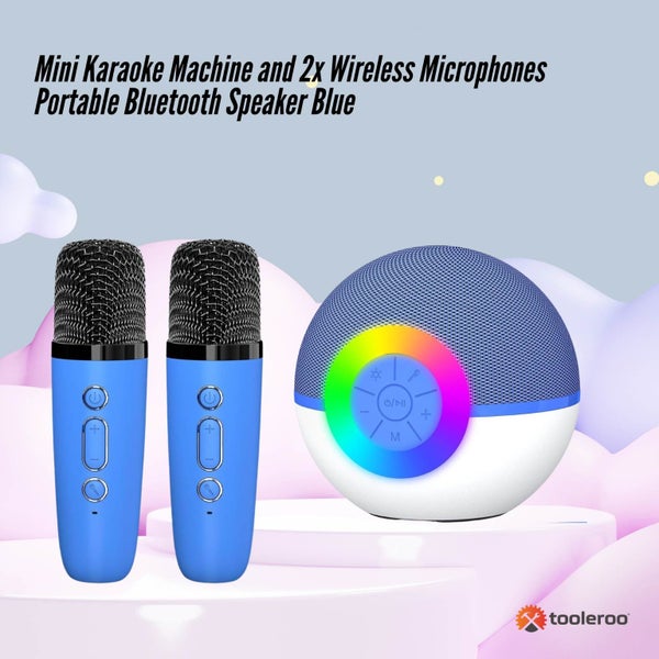 Portable Bluetooth Karaoke Machine + 2 Wireless Mics Blue Carousel 2