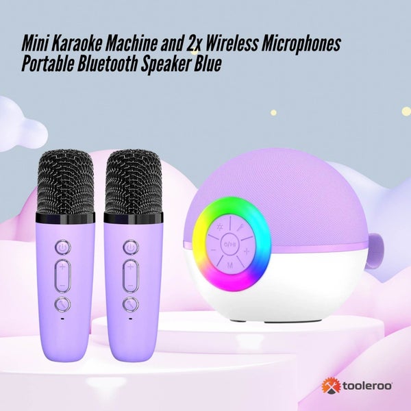 Portable Bluetooth Karaoke Machine 2 Wireless Mics Purple Carousel 2