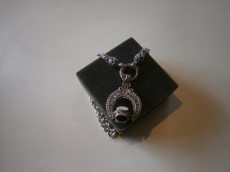 VTG.ART DECO STG SIL. SPINNER FOB on STG.SILVER BELCHER CHAIN (36+gms) Carousel 2