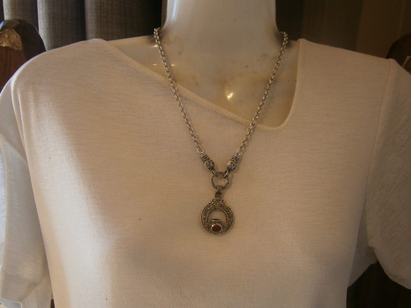 VTG.ART DECO STG SIL. SPINNER FOB on STG.SILVER BELCHER CHAIN (36+gms) Carousel 9