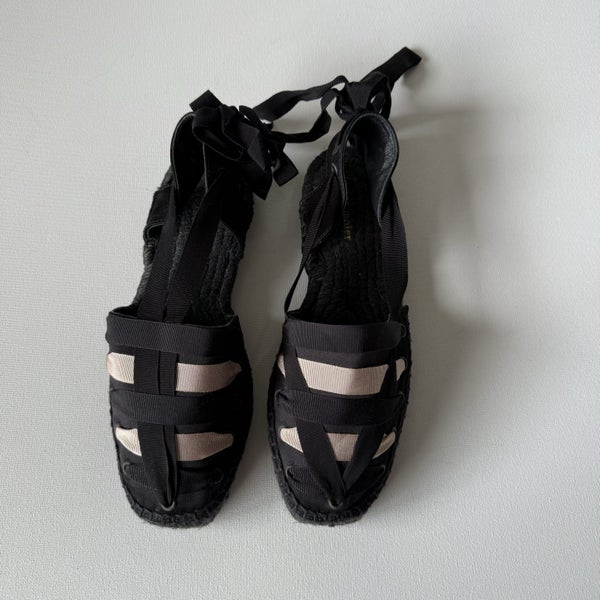 Thomas Maier Raffia Woven Lace Up Espadrilles Size 39 Carousel 1