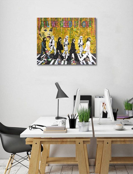 Framed $1 RESERVE 1 Panel Canvas Art Print - Banksy - Beatles Carousel 3