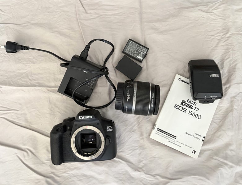 Canon EOS1500D + external flash +2 battery and charger64506626067969110