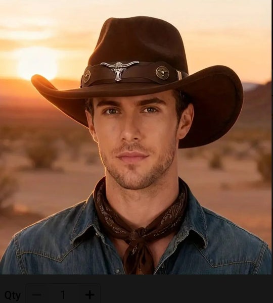 ~ Unisex Size L Western Cowboy Outback Style Hat Bull Head Design Olive Green64829089300353113