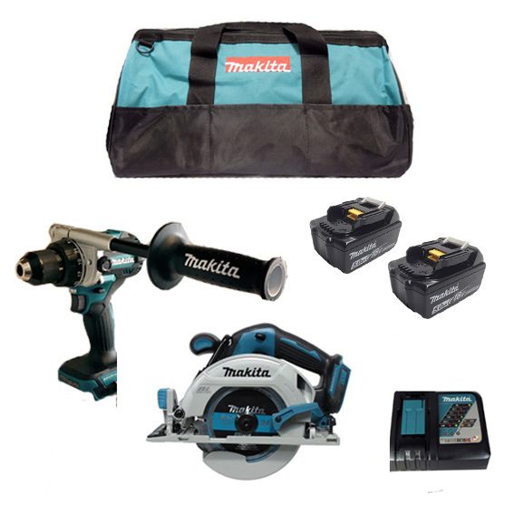 Makita 18v Brushless Hammer Drill Driver + Circ Saw Kit 5ah Carousel 1