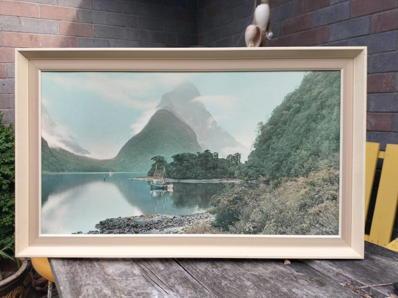 Vintage NZ Whites Aviation Hand Coloured Photo - Milford Sound Carousel 1