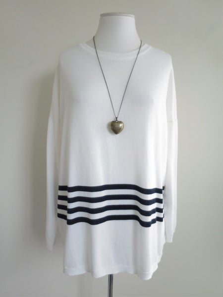 STANDARD ISSUE (NZ) *Designer Pearl Navy Stripes Oversized Sweater* L/14/16 NEW Carousel 1
