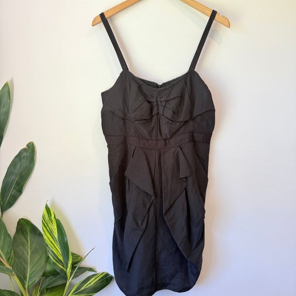 Country Road Size 14 Black Silk / Cotton Mini Dress Carousel 1