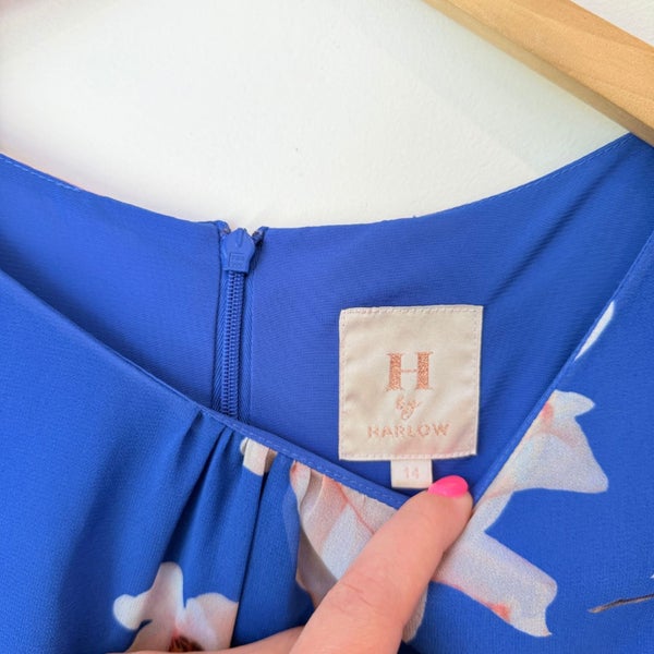 Harlow Size 14 Blue Floral Print Shift Dress Carousel 2