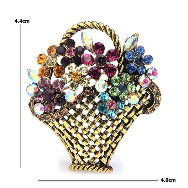 Rhinestone Flower Basket Brooch Party Pin Carousel 2
