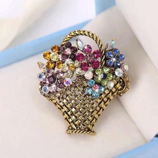 Rhinestone Flower Basket Brooch Party Pin Carousel 3