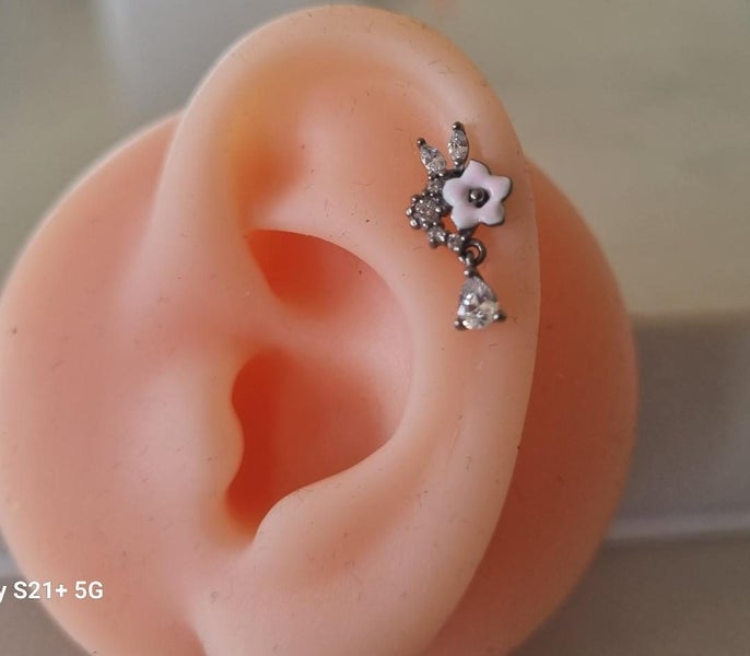 Enamel Flower with a Pear Gem Tragus. Carousel 1