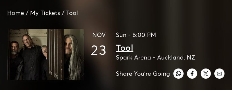 Tool Ticket - Auckland - Sunday 23rd November64437455432707111