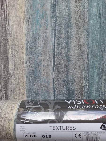 Wallpaper. Crackled Paint - Grey, Cream & Blue #35328 Lot 013 PTP. 6 roll bundle Carousel 1