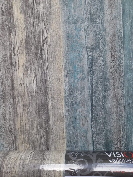 Wallpaper. Crackled Paint - Grey, Cream & Blue #35328 Lot 013 PTP. 6 roll bundle Carousel 2