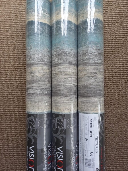 Wallpaper. Crackled Paint - Grey, Cream & Blue #35328 Lot 013 PTP. 6 roll bundle Carousel 6