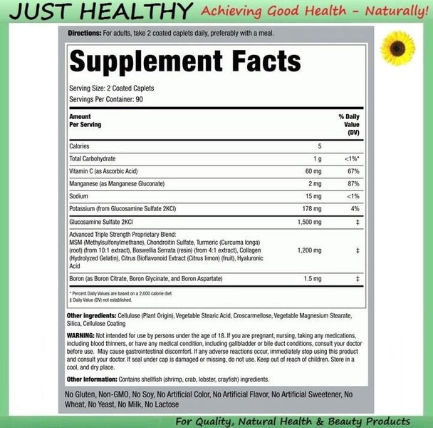 GLUCOSAMINE CHONDROITIN MSM + 3x STRENGTH w TURMERIC 180 CAPS Carousel 2