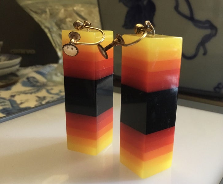 Vintage Resin Earrings With Screw Back (Rolled Gold) 50 mm length Carousel 2