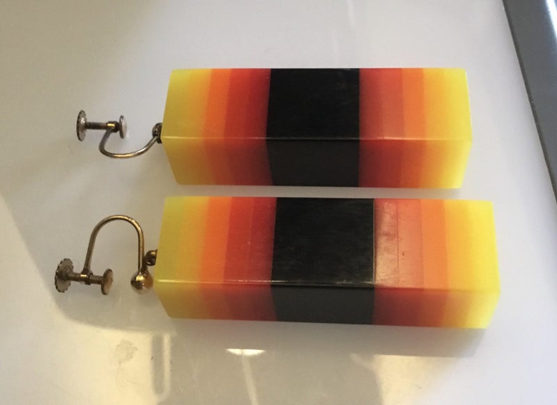 Vintage Resin Earrings With Screw Back (Rolled Gold) 50 mm length Carousel 6