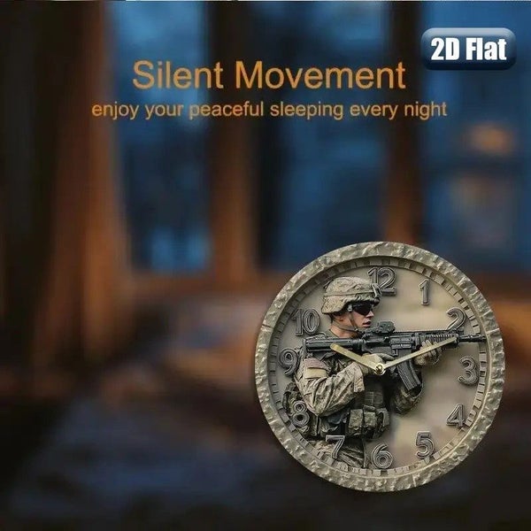 Round Wall Clock - 2D Printed Flat, Retro Soldier Theme 30cm Carousel 3