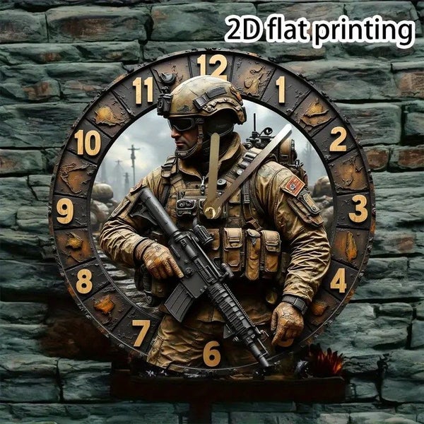 Silent Acrylic Wall Clock - American Soldier Military Theme Carousel 1