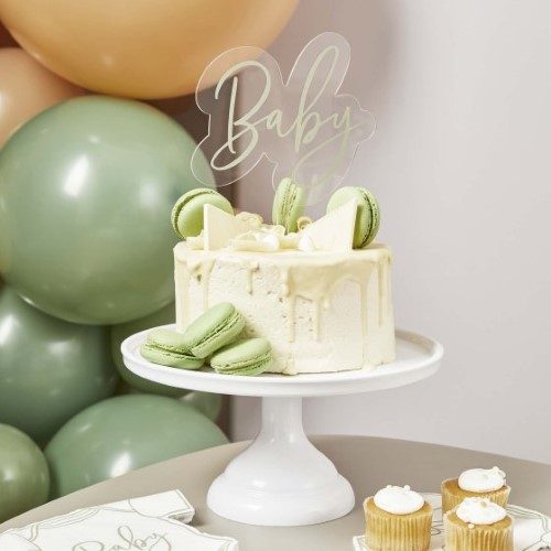 Baby Shower Sage 'Baby' Acrylic Cake Topper Carousel 1