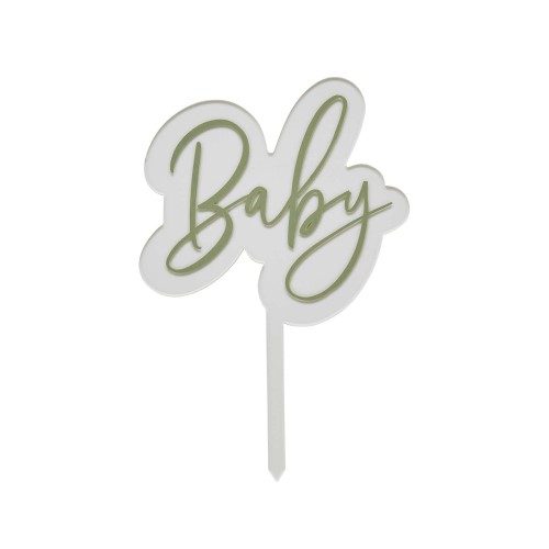 Baby Shower Sage 'Baby' Acrylic Cake Topper Carousel 2