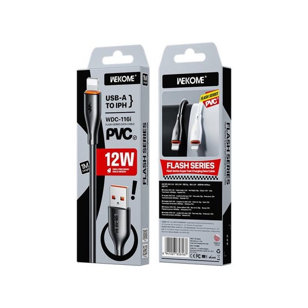 WK WDC-116i 12W USB to 8 Pin(iPhone)Fast Charging Data Cable, Length: 1m (Black) Carousel 1