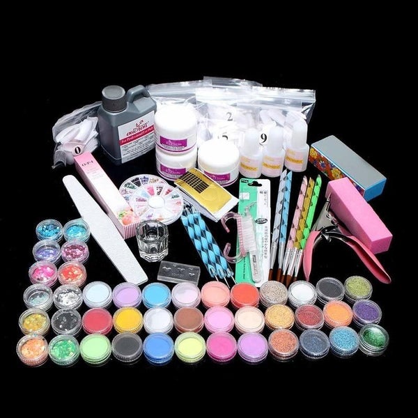 Nail Art Tools Kit 42 Powder Liquid Brush Clipper Primer File Set Carousel 1