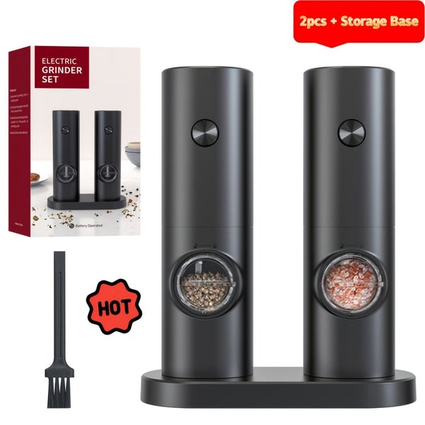 Set of 2 Electric Salt & Pepper Grinder Set Black Adjustable Coarse/Fine LED ... Carousel 2
