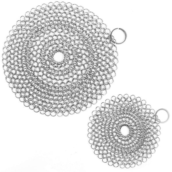 2 Pack Cast Iron Chainmail Scrubber Stainless Steel Cleaner for Pots & Pans Carousel 1