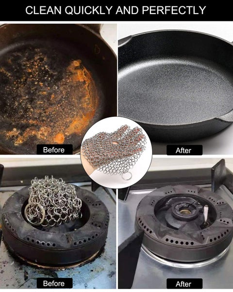 2 Pack Cast Iron Chainmail Scrubber Stainless Steel Cleaner for Pots & Pans Carousel 2