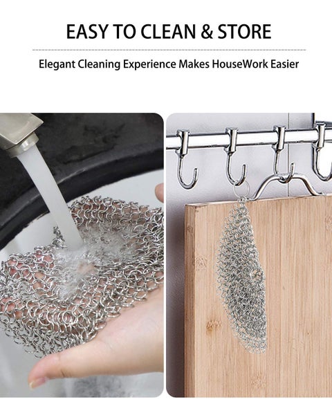 2 Pack Cast Iron Chainmail Scrubber Stainless Steel Cleaner for Pots & Pans Carousel 7