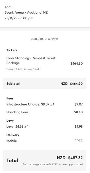 TOOL! VIP (standing) ticket - SUN 23 NOV @ Spark Arena64463424898819112