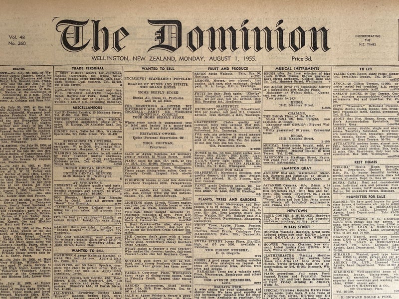 OLD NEWSPAPER: The Dominion, Wellington - Monday, 1 August 1955 Carousel 1