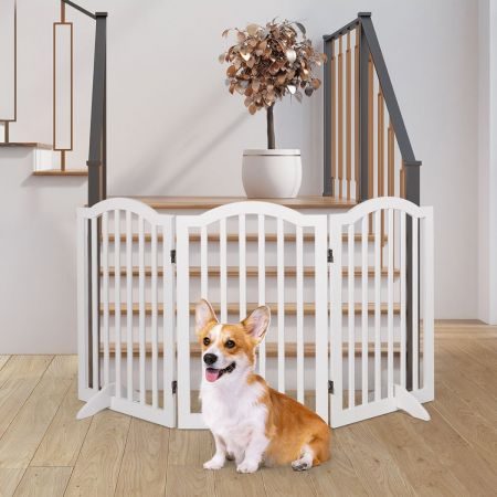 Wooden Pet Gate Dog Fence Safety Stair Barrier Security Door 3 Panels White Carousel 1