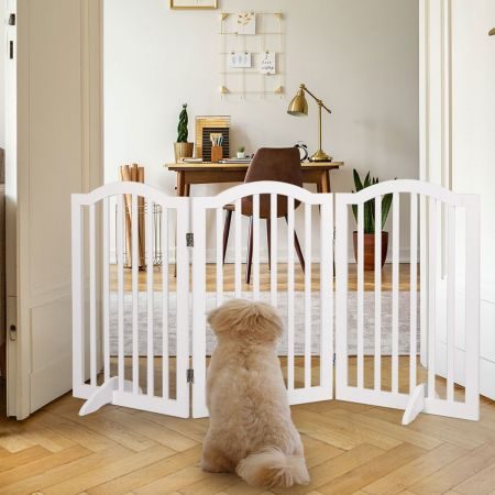 Wooden Pet Gate Dog Fence Safety Stair Barrier Security Door 3 Panels White Carousel 8