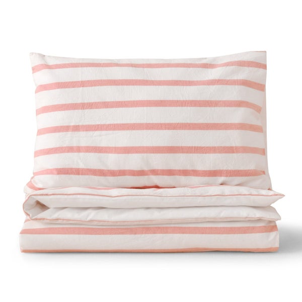 Dreamaker Baby Bask Washed Cotton Yarn Dyed Stripe Duvet Cover Set Coral Cot Carousel 2