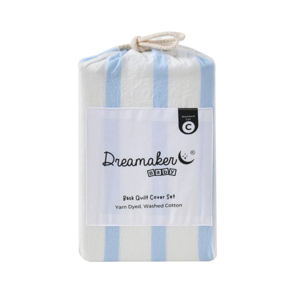 Dreamaker Baby Bask Washed Cotton Yarn Dyed Stripe Duvet Cover Set Sky Cot Carousel 7