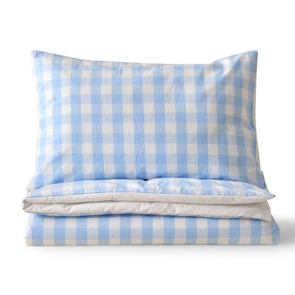 Dreamaker Baby Lola Washed Cotton Yarn Dyed Gingham Duvet Cover Set Sky Cot Carousel 2