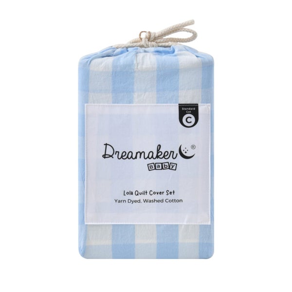 Dreamaker Baby Lola Washed Cotton Yarn Dyed Gingham Duvet Cover Set Sky Cot Carousel 7
