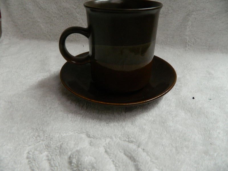 3 x Coffee Mugs & Saucers Brown 3 Tone Made in China Carousel 1