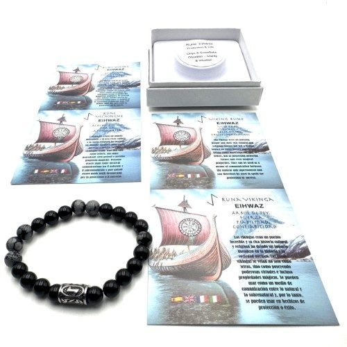 Rune Bracelet - Onyx & Snowflake Obsidian Elhwaz (8mm) Carousel 2