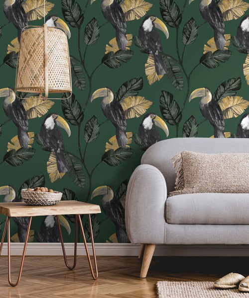 Wallpaper. Toucan Tiki - Green. #91340 Lot A. PTW. Carousel 5