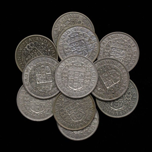 NZ SILVER HALFCROWNS x 11 - 2.5 OZ OF SILVER. $1 RESERVE! Carousel 1