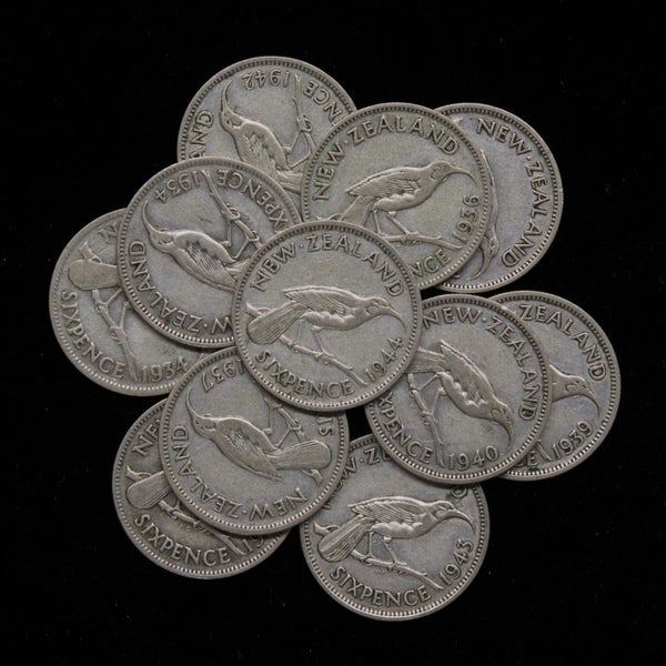 NZ SILVER SIXPENCE x 11 - 0.5 OZ OF SILVER $1 RESERVE! Carousel 1