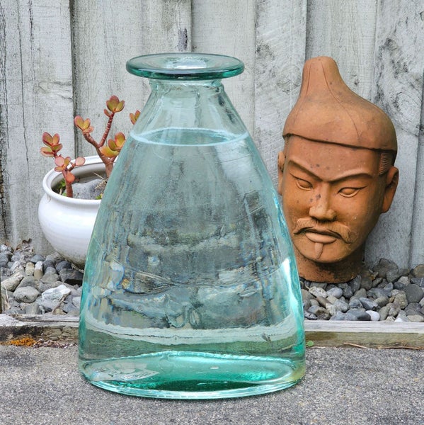 Heavy Gauge Blue to Green Hand-Blown Bottle Vase. Also Known as a Fly Catcher. Carousel 1