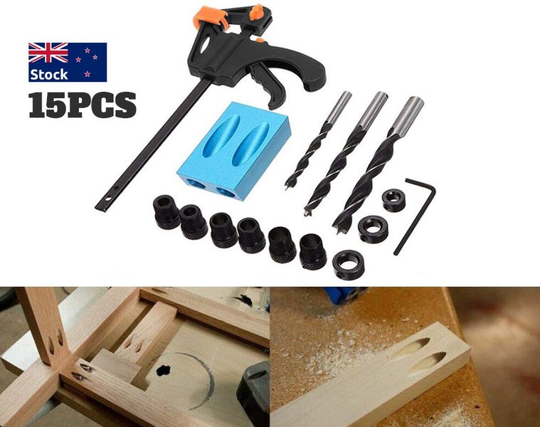 15pcs 15 Degree Pocket Hole Screw Jig Dowel Drill Joinery Kit Woodworking Carousel 1