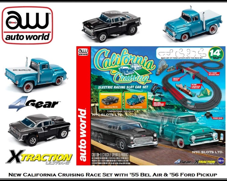 AutoWorld California Cruising Slot Car Set '55 Chevy Bel Air & '56 Ford Pickup Carousel 7